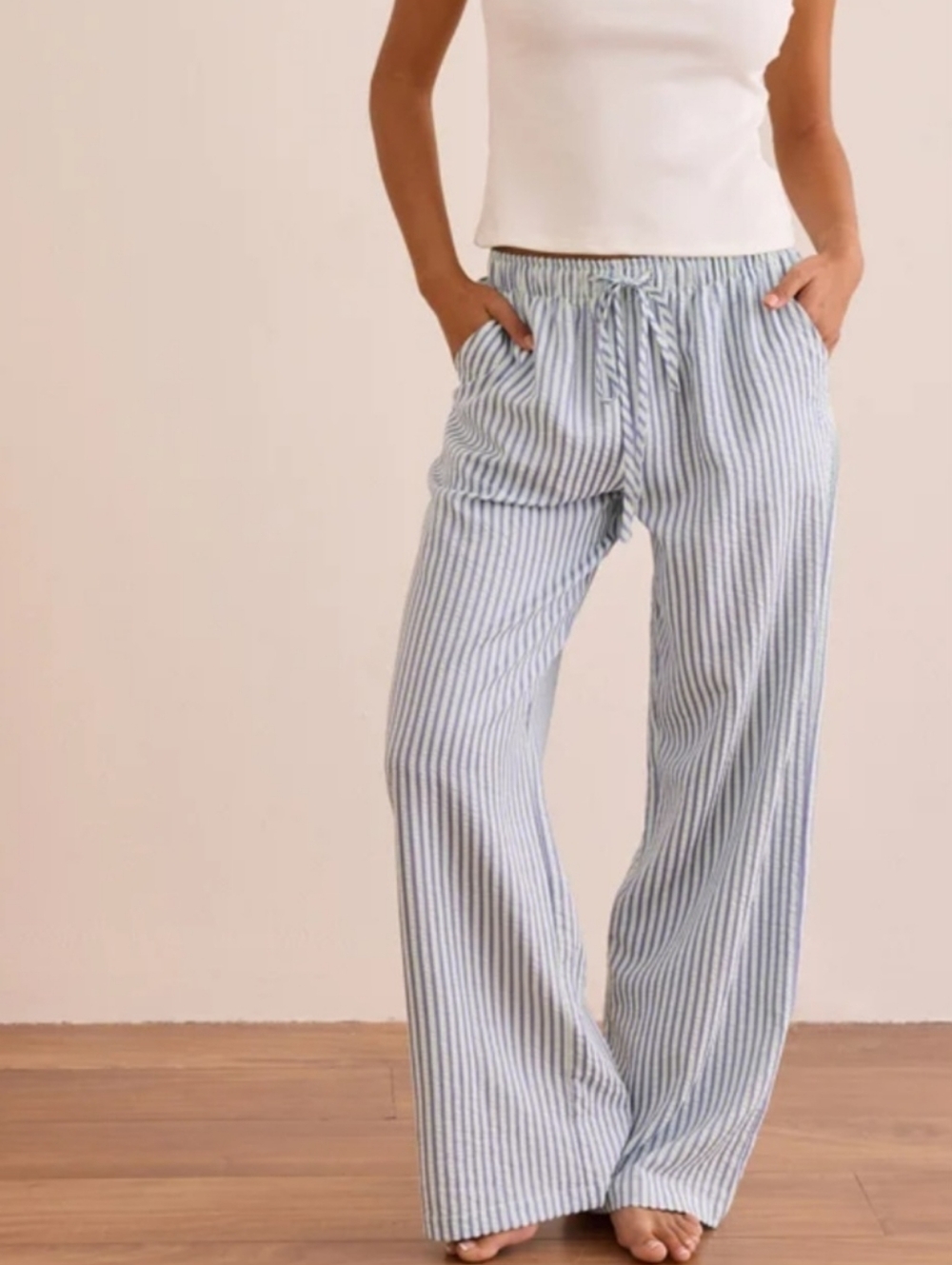 NWT Altar'd State Women’s Blue Stripe Drawstring Pants Small Retails $78